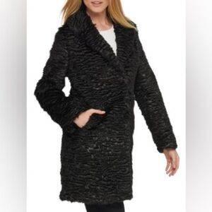 VINCE CAMUTO | Black Teddy Jacket Plush Texture Mid-Length